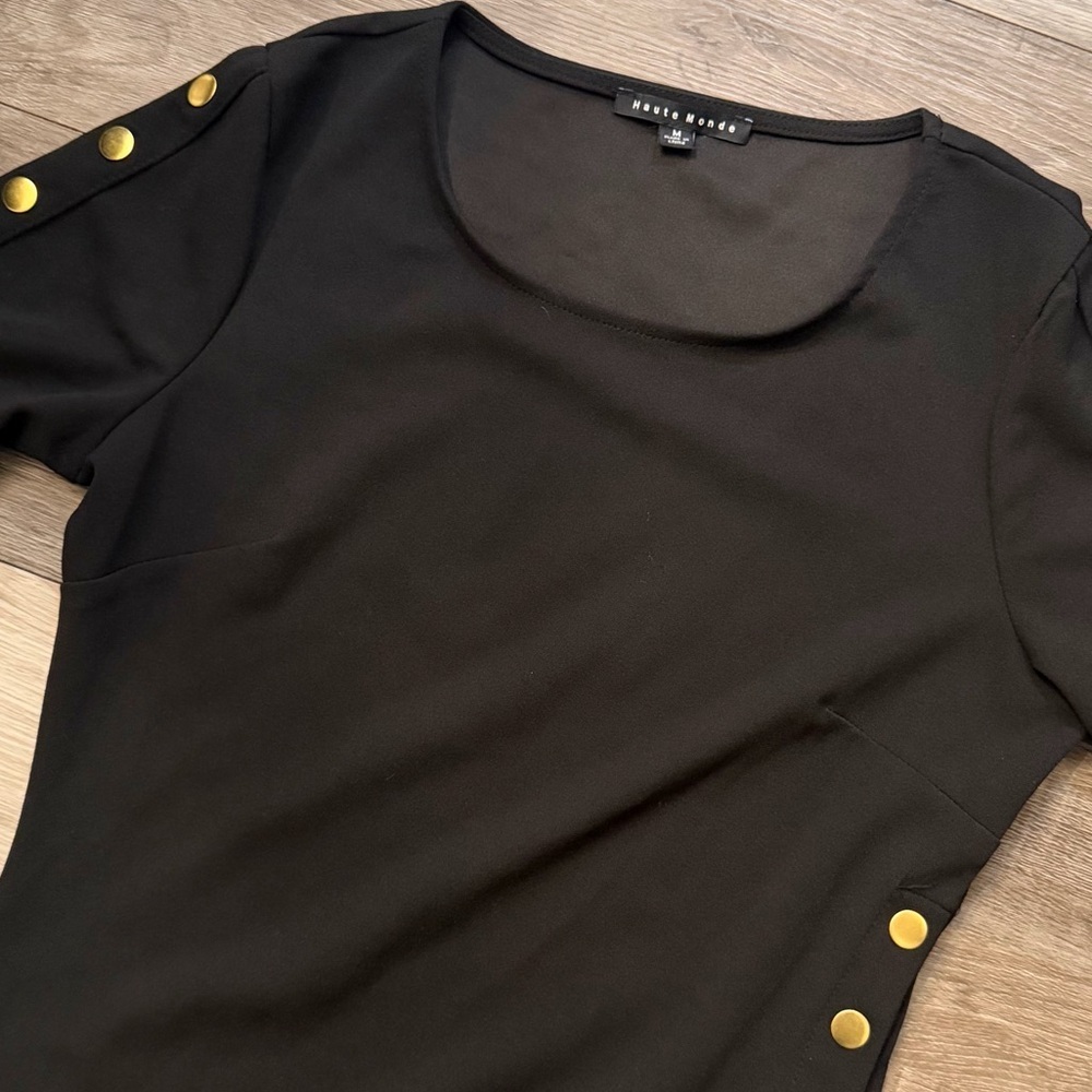 Haute Monde Black Mini Dress with Gold Accents - Picture 4 of 5